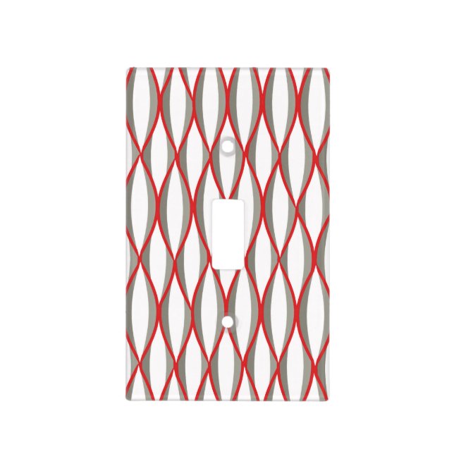 Mid-Century Ribbon Print - grey, white, red Light Switch Cover (Front)