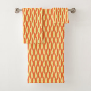 Mid-Century Ribbon Print, Orange and Golden Yellow Bath Towel Set