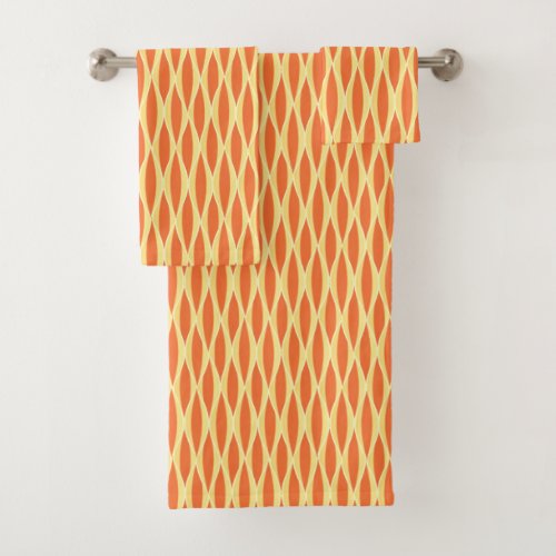 Mid_Century Ribbon Print Orange and Golden Yellow Bath Towel Set