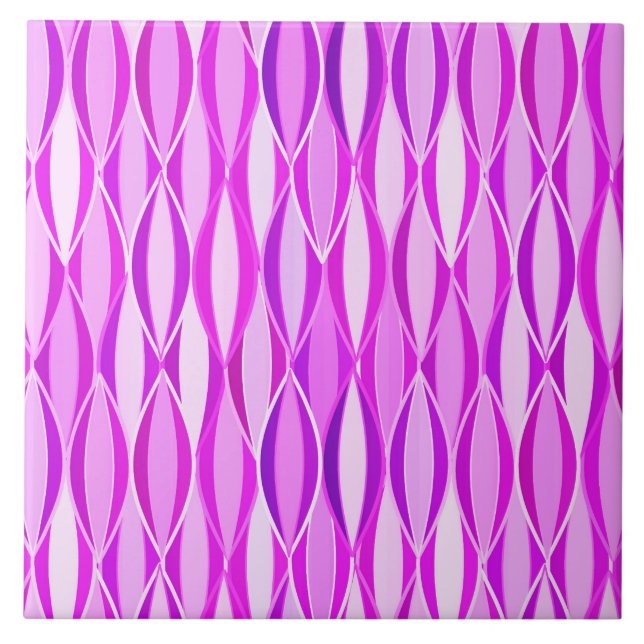 Mid-Century Ribbon Print - orchid and violet Ceramic Tile (Front)