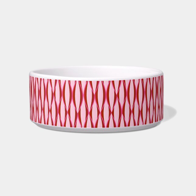 Mid-Century Ribbon Print - pink and burgundy Bowl (Left)