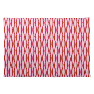 Mid-Century Ribbon Print - pink and burgundy Cloth Placemat