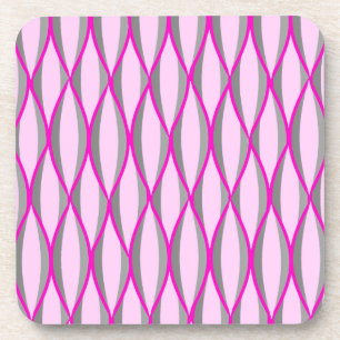Mid-Century Ribbon Print - pink and grey / gray Beverage Coaster