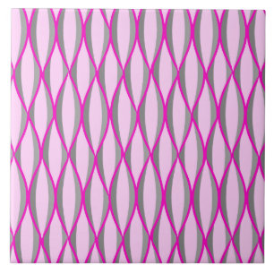 Mid-Century Ribbon Print - pink and grey / gray Ceramic Tile