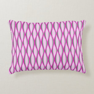Mid-Century Ribbon Print - pink and grey / gray Decorative Pillow