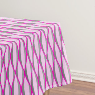 Mid-Century Ribbon Print - pink and grey / gray Tablecloth