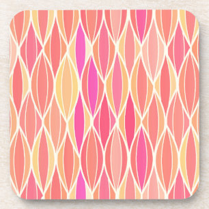 Mid-Century Ribbon Print - pink, coral and gold Drink Coaster