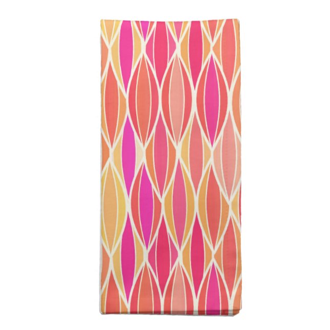 Mid-Century Ribbon Print - pink, coral and gold Napkin (Folded)