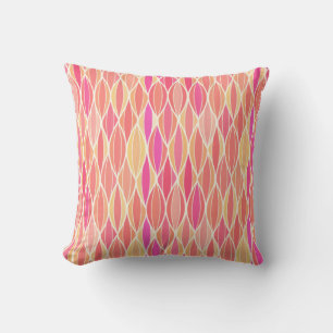 Mid-Century Ribbon Print - pink, coral and gold Throw Pillow