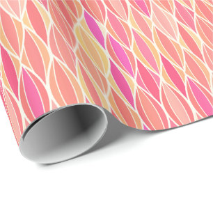 Mid-Century Ribbon Print - pink, coral and gold Wrapping Paper