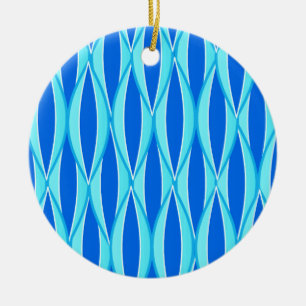 Mid-Century Ribbon Print - shades of blue Ceramic Ornament
