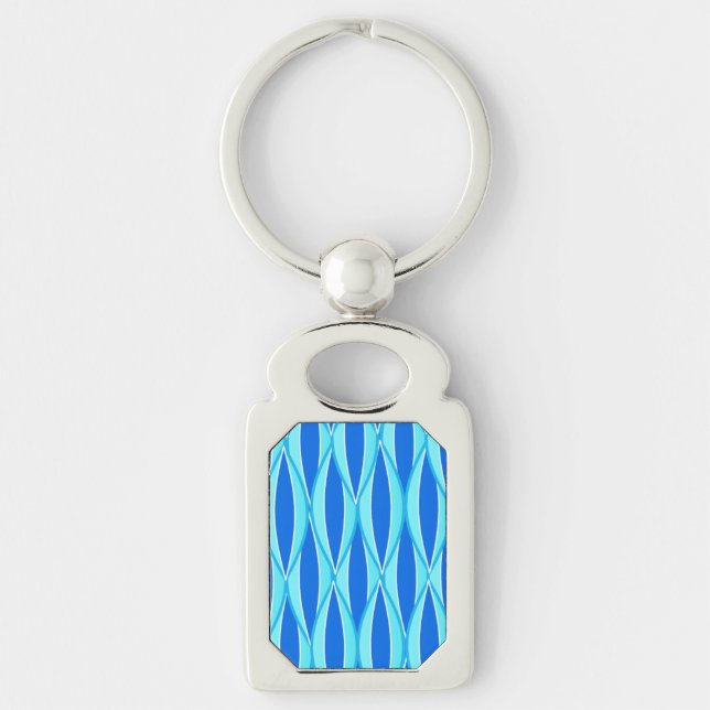 Mid-Century Ribbon Print - shades of blue Keychain (Front)