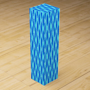 Mid-Century Ribbon Print - shades of blue Wine Gift Box