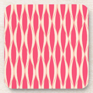Mid-Century Ribbon Print - shades of coral Drink Coaster