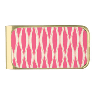 Mid-Century Ribbon Print - shades of coral Gold Finish Money Clip