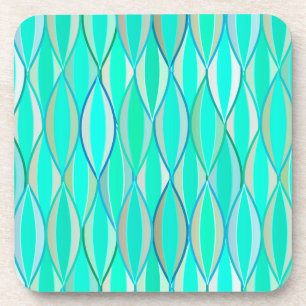 Mid-Century Ribbon Print - shades of turquoise Beverage Coaster