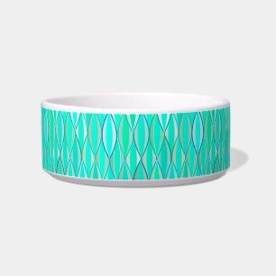 Mid-Century Ribbon Print - shades of turquoise Bowl