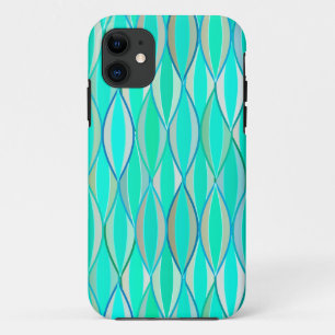 Mid-Century Ribbon Print - shades of turquoise iPhone 11 Case