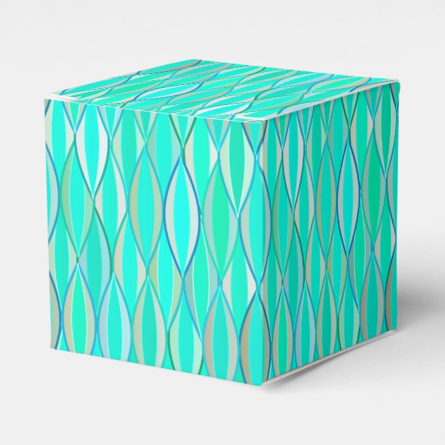 Mid-Century Ribbon Print - shades of turquoise Favor Boxes (Front Side)