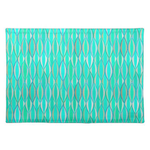 Mid-Century Ribbon Print - shades of turquoise Placemat