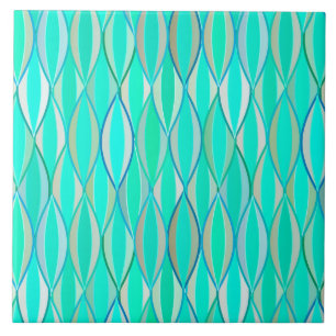 Mid-Century Ribbon Print - shades of turquoise Tile