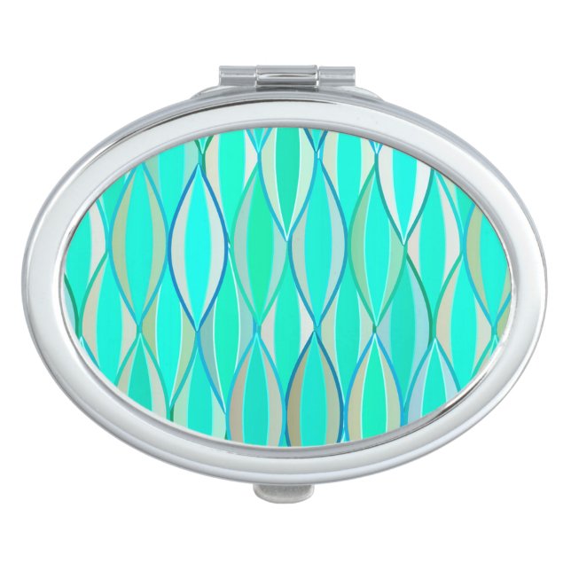 Mid-Century Ribbon Print - shades of turquoise Vanity Mirror (Front)