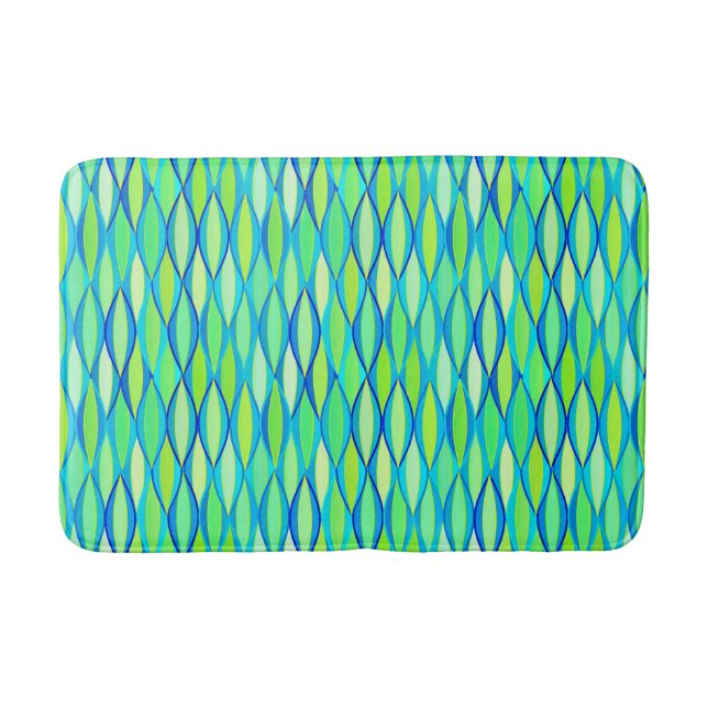 Mid-Century Ribbon Print - turquoise and lime Bathroom Mat (Front)