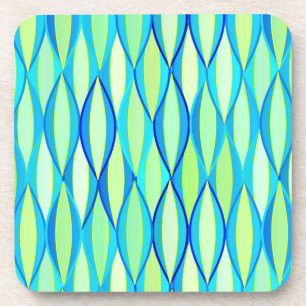Mid-Century Ribbon Print - turquoise and lime Beverage Coaster