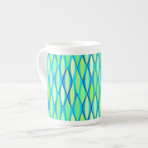 Mid-Century Ribbon Print - turquoise and lime Bone China Mug