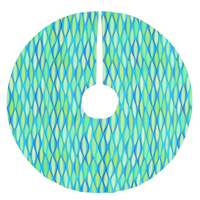 Mid-Century Ribbon Print - turquoise and lime Brushed Polyester Tree Skirt (Front)