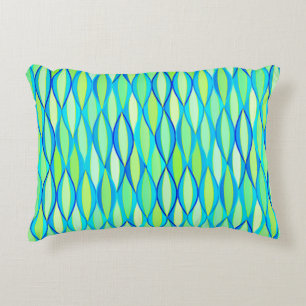 Mid-Century Ribbon Print - turquoise and lime Decorative Pillow