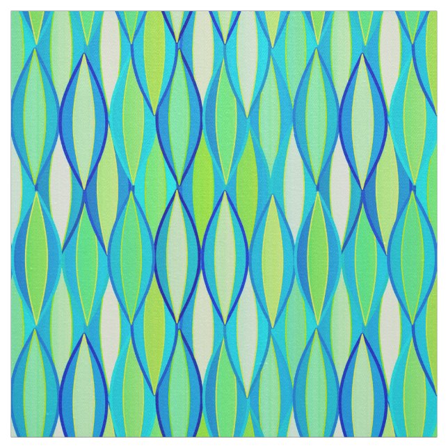 Mid-Century Ribbon Print - turquoise and lime Fabric (Swatch)