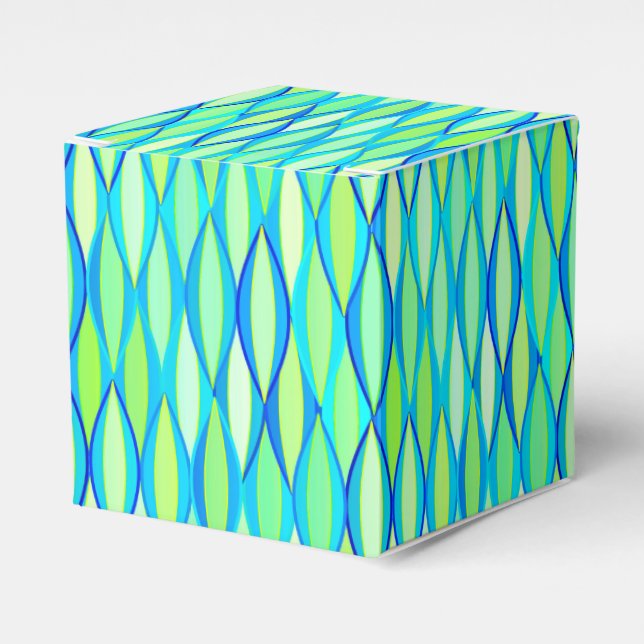 Mid-Century Ribbon Print - turquoise and lime Favor Boxes (Front Side)