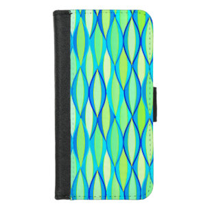 Mid-Century Ribbon Print - turquoise and lime iPhone 8/7 Wallet Case