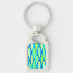 Mid-Century Ribbon Print - turquoise and lime Keychain