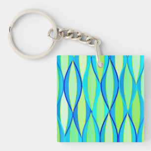 Mid-Century Ribbon Print - turquoise and lime Keychain