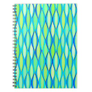 Mid-Century Ribbon Print - turquoise and lime Notebook
