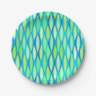 Mid-Century Ribbon Print - turquoise and lime Paper Plates