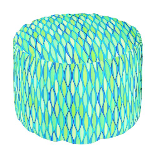 Mid_Century Ribbon Print _ turquoise and lime Pouf