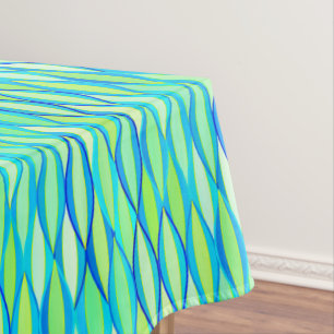 Mid-Century Ribbon Print - turquoise and lime Tablecloth