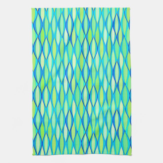 Mid-Century Ribbon Print - turquoise and lime Towel (Vertical)