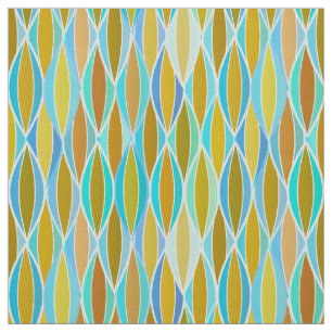 Mid-Century Ribbon Print - turquoise and tan Fabric
