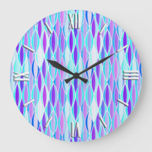 Mid-Century Ribbon Print - violet and aqua Large Clock