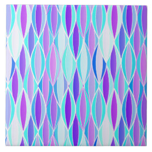 Mid-Century Ribbon Print - violet and aqua Tile