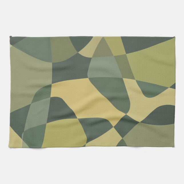 Mid Century Rock Layers Green Kitchen Towel (Horizontal)