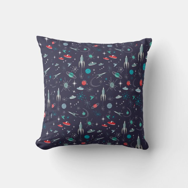 Mid Century Rocketing Throw Pillow (Front)