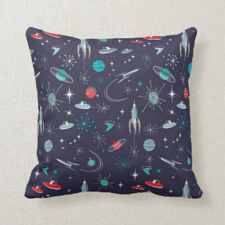 Mid Century Rocketing Throw Pillow