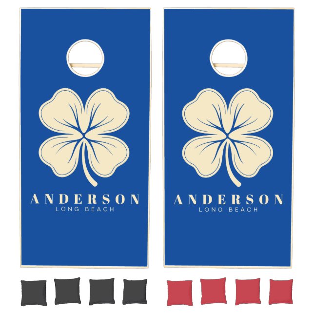 Mid-Century Royal Four Leaf Clover with Name Cornhole Set (Set)