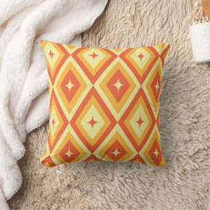 Mid Century rStarbursts on Orange Red Diamonds  Throw Pillow