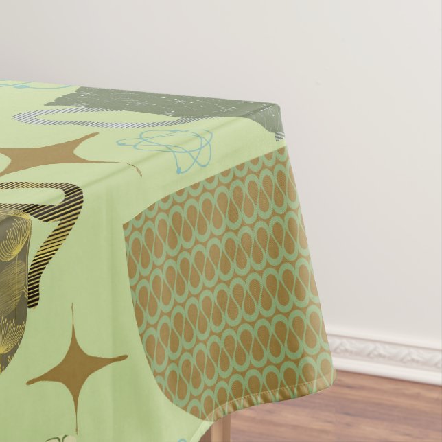 Mid Century Sage Teacup Pattern Tablecloth (In Situ)